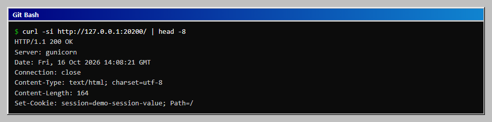 응답에 X-Content-Type-Options, Content-Security-Policy 같은 보안 헤더가 없고 Set-Cookie 에 HttpOnly, SameSite 가 없는 것을 확인합니다.